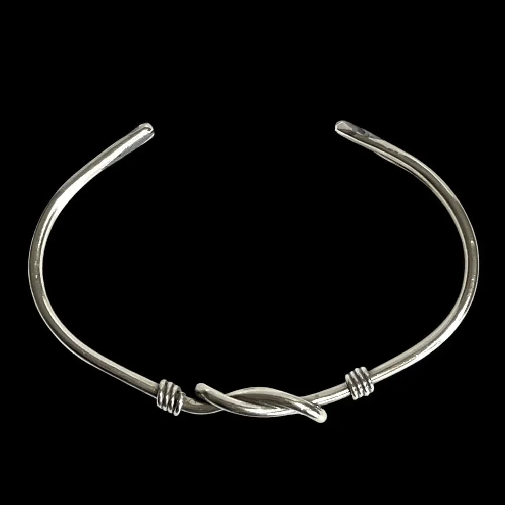 Vintage Silver Tone Knot Cuff Thin Bracelet Twist Wire Handmade Artisan Jewelry